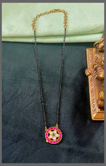 Black Bead Haram With Kundan Flower Pendant - BD00133