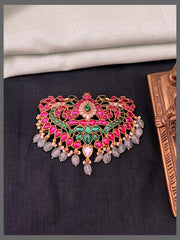Peacock and Flower Kundan Pendant - KP00186
