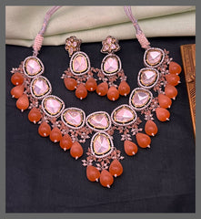 Elegant White Stone Diamond Necklace With Pearls - DN0065