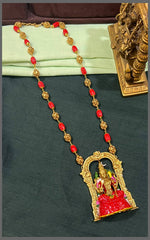 Gold and Coral Beads Haram With Madurai Meenakshi Pendant - PB00524