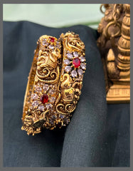 Beautiful Elephant and Stone Flower Bangles - BG00492