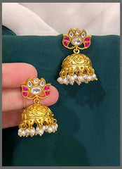 Beautiful Gold Replica Jhumki WIth Back Screw - KE00575