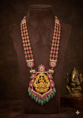 Jadau 3 liner Gold Finish Lakshmi Haram - KH00345