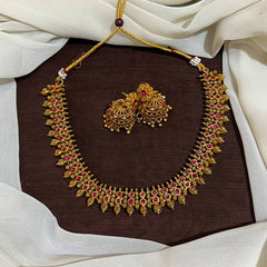 Nakshi Traditional Necklace with Kempu Stones - NN00958