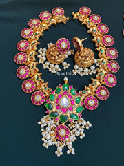 Kundan Bottu Mala with Lotus pendant - KH0046