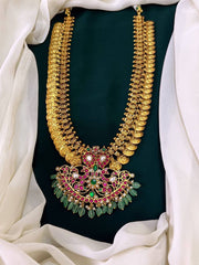 Jadau Pendant Long Kaasu with Mango pendant - KH0011