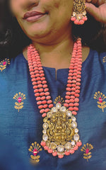 Laxmi Pendant Mozonites and Kundan Haram with Earrings - KH0042