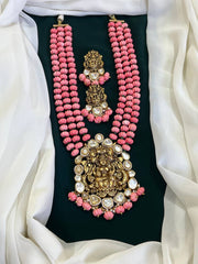 Laxmi Pendant Mozonites and Kundan Haram with Earrings - KH0042
