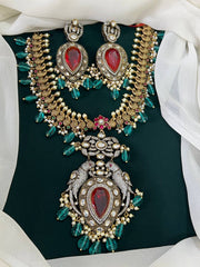 Designer Parrot Victorian Necklace with Earrings in Ruby Stone - VN0079