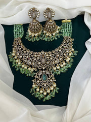 Mint Victorian Necklace with Jhumkis - VN0077