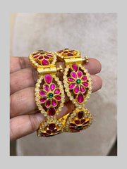 Beautiful Flower Design Grand Jadau Bangle - BG0015