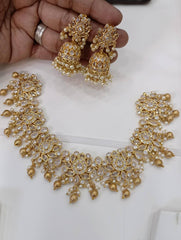 White Lotus Necklace With Jhumki -NN00151
