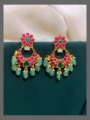 Jadau Chandbali With Emerald Beads - KE00454