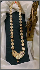 Traditional Nakshi haram embellished with white stones Panchaloha Haram – NH00348
