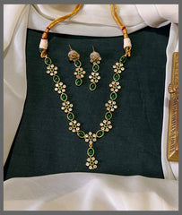 Nakshi Necklace Set with Emerald & White Stones, Paired with Earrings – NN00726