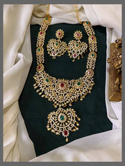 Elegant Nakshi Haram with White Stones and Matching Earrings – NH00356