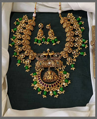 Beautiful Nakshi Necklace with Green Beads and Matching Earrings – NN00730