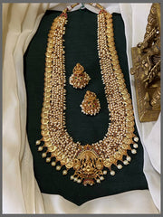 Exquisite Nakshi Kaasu Pearl Haram & Matching Earrings - NH00366