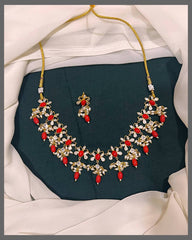 Beautiful Rice pearl and Emerald Necklace in Nakshi - NN00591