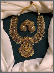 Antique Lakshmi Pendant with Mango Necklace in Nakshi - NN00641