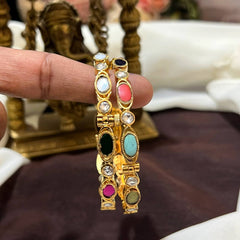Jadau Navarathna Screw Openable Bangles - BG00694