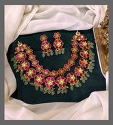 Beautiful Ruby Flower Necklace in Kundan - KN00464