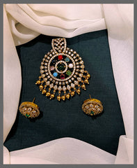 Multi Colour Victorian Pendant with Earring - VP0011