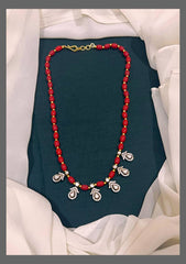 Ruby Pearl Necklace with small Victorian Pendant - PB00283