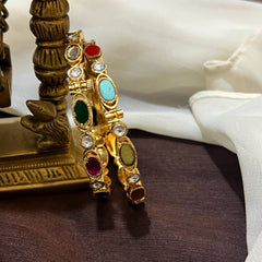 Jadau Navarathna Screw Openable Bangles - BG00694