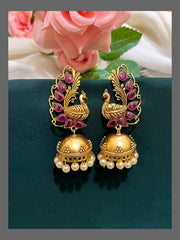 Beautiful Peacock Jhumki In Nakshi - NE00398