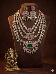 Victorian Mozonite Layer Haram With Emerald Stone And Jadau- VH0059