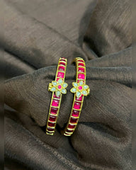 Jadau Screw Openable Single Line Bangle With Flower - BG00650