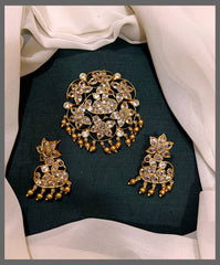 Flower and Peacock White Stone Pendent - VP0010