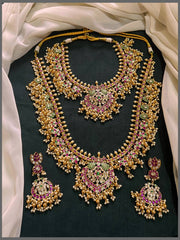 Beautiful Multi Flower Bridal Set With Peacock pendant in Kundan- BR0045