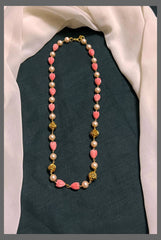Baby Pink Flower Beadswith Cream and Gold Beads Haram - PB00379