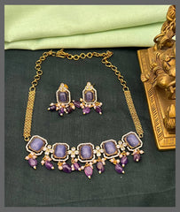 Purple Stone Pendant Necklace in Victorian - VN00174