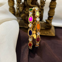 Jadau Navarathna Screw Openable Bangles - BG00694