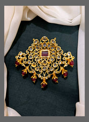 Ruby and white stone Pendent in Nakshi - NP0077