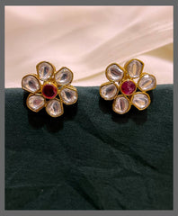 White with Ruby Stud Earring In Nakshi - NE00534