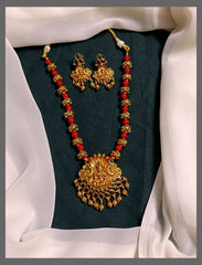Coral Beads with Lakshmi Pendant Necklace - PB00300