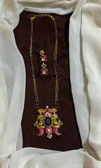Jadau Puligoru Pendant with Earrings and Black beads - BD00174