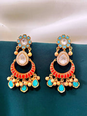 Beautiful Flower with Hanging Earring in Kundan - KE00498
