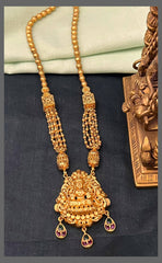 Gold Pearl Haram with Lakshmi Pendant in Nakshi - PB00537