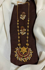 Kempu Lakshmi Haram With Moon Pendant and Pearls - NH0029