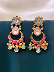 Beautiful Flower with Hanging Earring in Kundan - KE00498