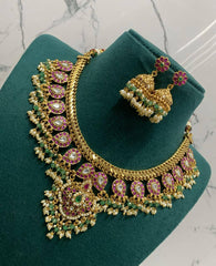 Jalebi Jadau Mango Necklace With Pearls And Jhumki - KN0097