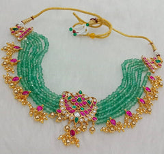 Jadau Kundan Choker With Emerald Beads - KN00129