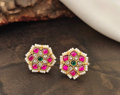 Beautiful Flower with white Pearl Earring in Kundan - KE00168