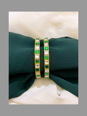 White and Green Jadau Bangles - BG0026