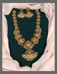 Antique Lakshmi and Elephant Haram With Pearls In Nakshi - NH00240
